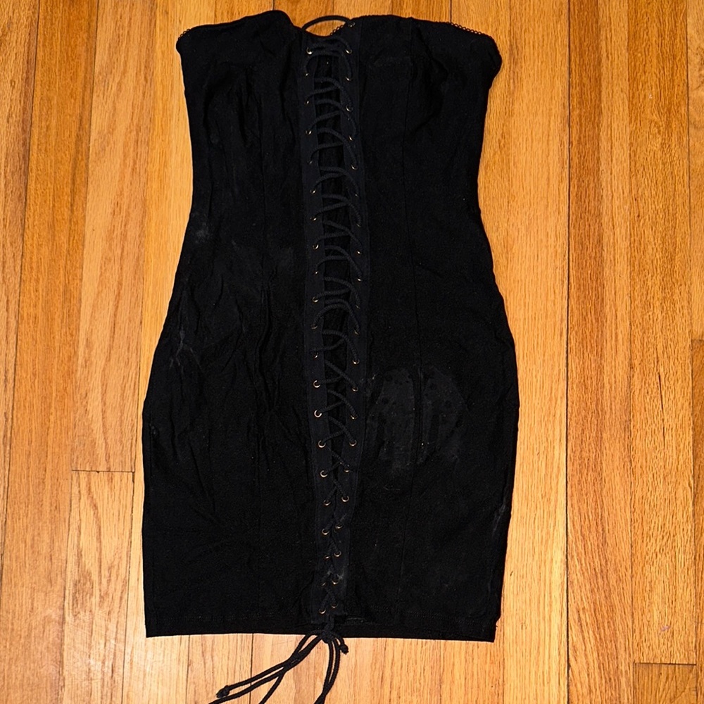 Elegant Black Lace-Up Dress